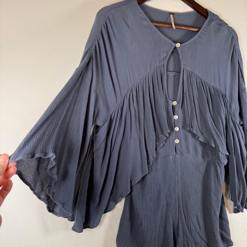 Free People Women’s XS She’s A Vision Keyhole Romper Blue Endless Summer Boho - Picture 6 of 9